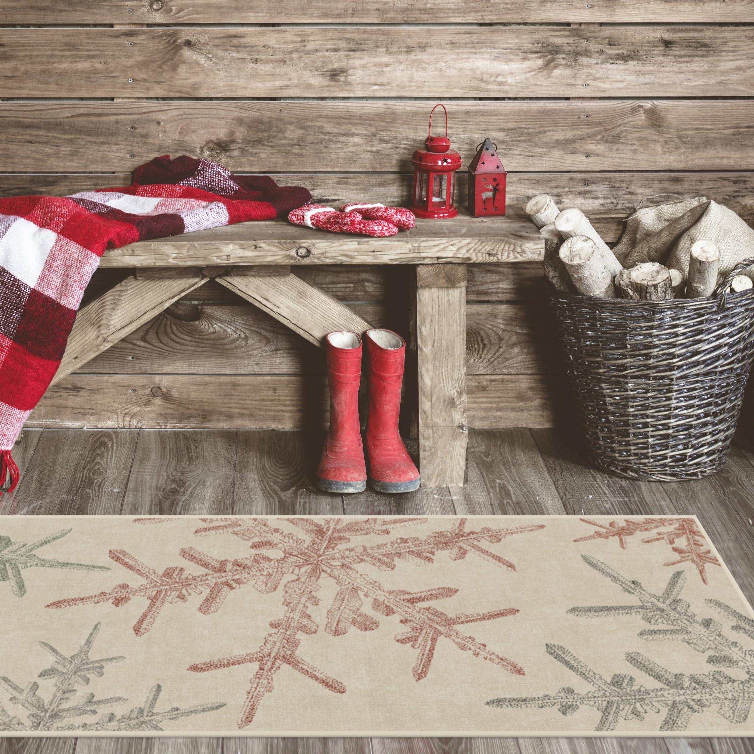 RUGGABLE Ruggable Washable 2x3 Area Rug, Neutral, Premium Winter Rugs for Living Room, Bedroom, Kitchen, Office, Classroom with Gripper Non Slip Pad, Snowflake Creme