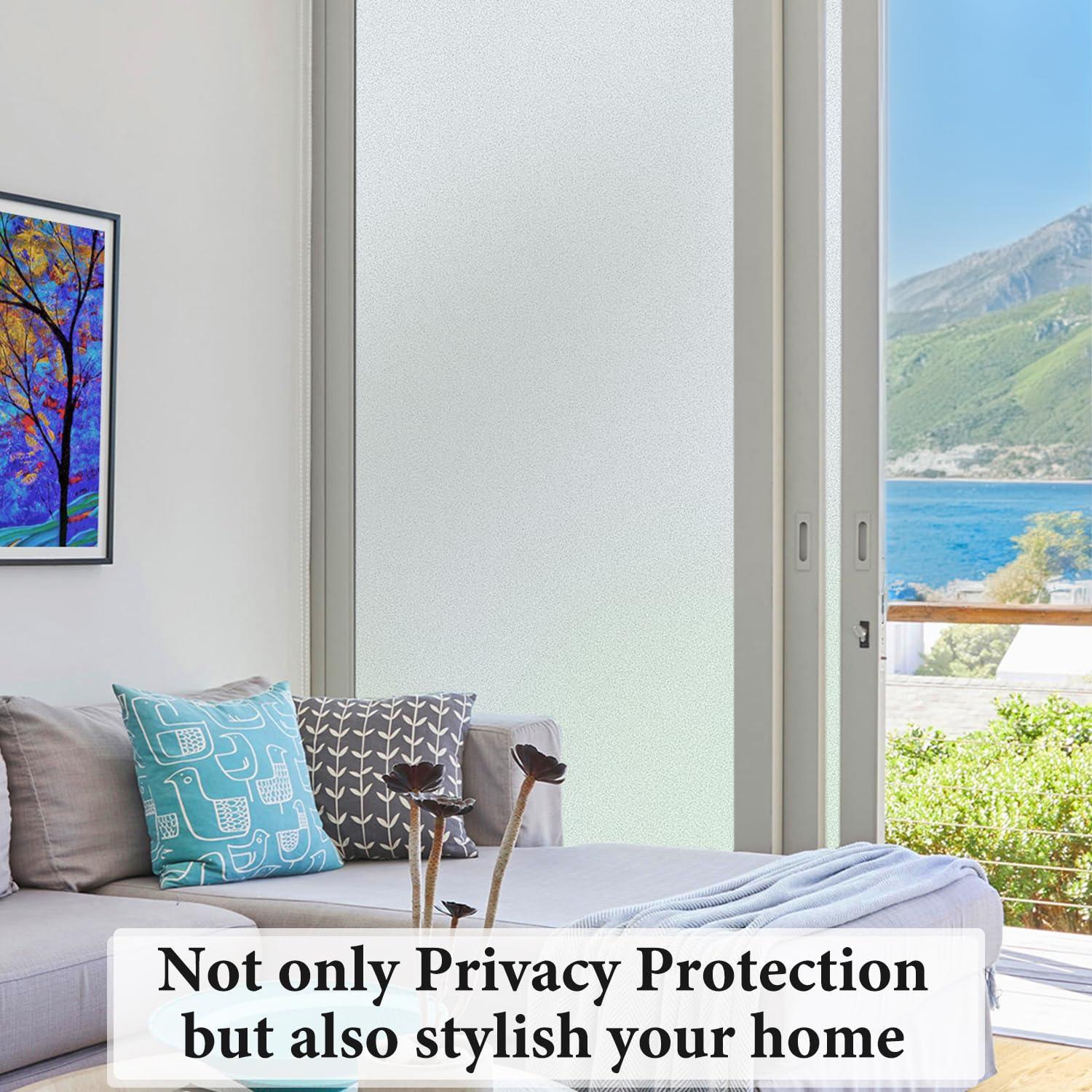 DUOFIRE DUOFIRE Privacy Window Film Natural Frosted Glass Film Static Cling Glass Film No Glue Anti-UV Window Sticker Non Adhesive for Privacy Office Meeting Room Bathroom Living Room 47.2in. x 157.4in. S001