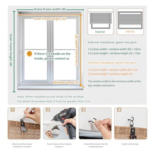 GVCSTXP Bamboo Blinds, Bamboo Shades, Roman Roller Blinds, Outdoor Blinds, Sunshade Natural Reed Curtains, with Lift, Sun Protection, Breathable, Easy to Install