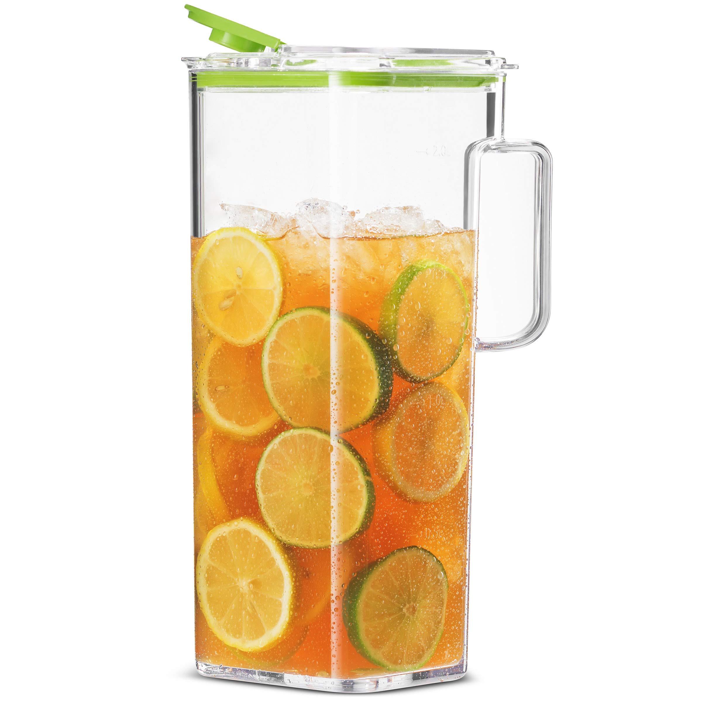 Komax Komax Large Plastic Water Pitcher with Lid Square Water Carafe BPA-Free, Dishwasher Safe Water, Tea, or Juice Containers with Lids for Fridge (2.3 Liters)