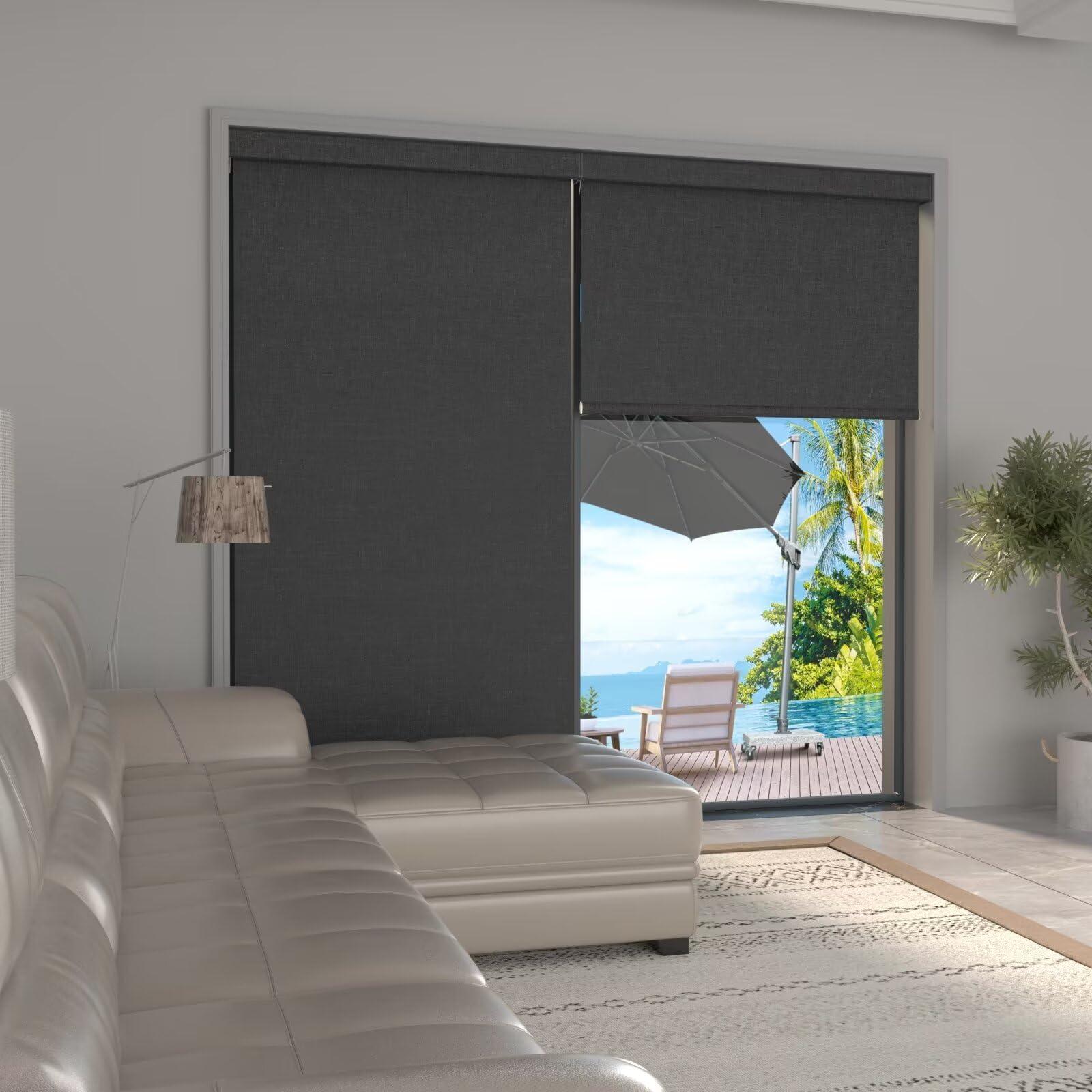 MYshade MYshade Custom Motorized Roller Shades with Remote, Cordless Manual and Automatic Blackout Roller Blinds for Windows with Valance Cover,Electricity Room Darkening Shades for Home(Black)