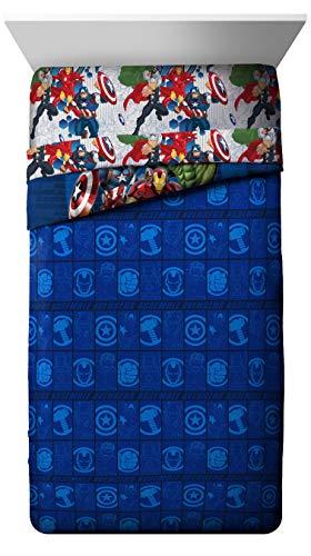 Jay Franco Marvel Avengers Blue Circle 5 Piece Full Bed Set - Includes Reversible Comforter & Sheet Set - Bedding Features Captain America & Iron Man - Fade Resistant Microfiber (Official Marvel Product)