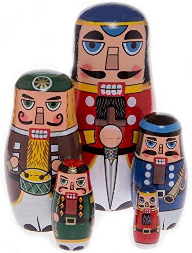 AMOR PRESENT AMOR PRESENT Nutcracker Nesting Doll, 5Pcs Russian Matryoshka Dolls Christmas Nutcracker Figures Handmade Wooden Nutcracker Set