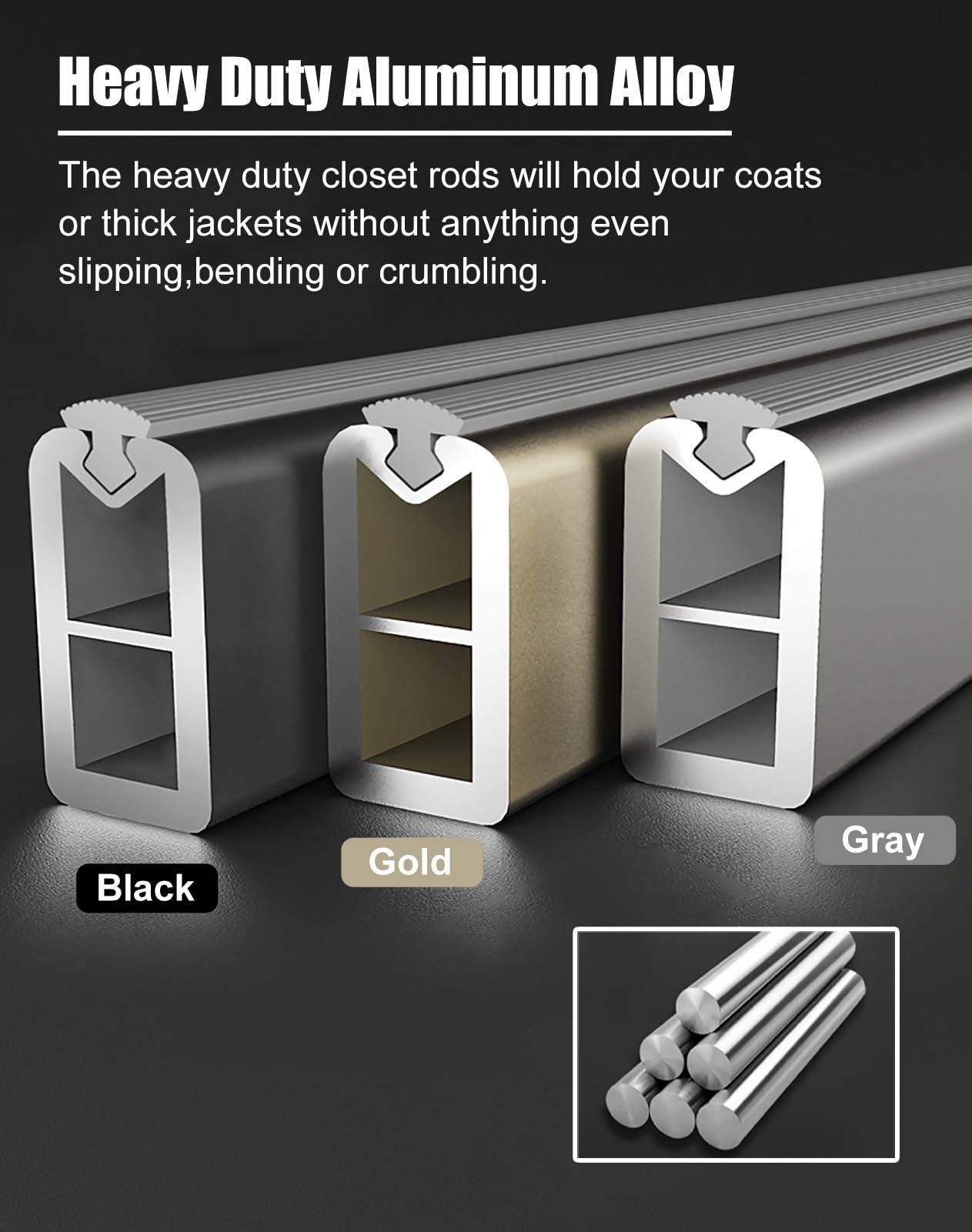 BBHW Closet Rod Square Wardrobe Bar with Non-slip Strip, Heavy Duty Clothes Hanger Bar, Black Cuttable Closet Pole, Wall Mounted Garment Organizer Rack (Size : 130cm(51 1/8") Length)