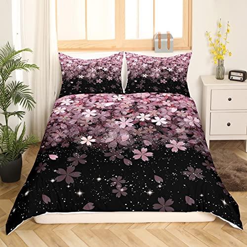 Homewish Homewish Cherry Blossom Duvet Cover Set Pink Flower Bedding Set 3pcs for Girls Adults Petal Floral Print Comforter Cover Japanese Style Bedspread Cover with 2 Pillowcases (No Comforter) Queen Size