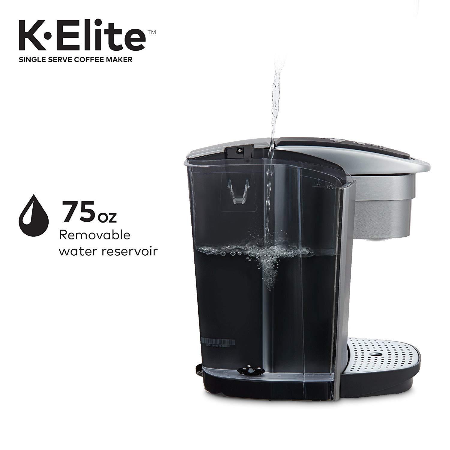 Keurig Keurig C K-Elite Maker, Single Serve K-Cup Pod Brewer, With Iced Coffee Capability, Brushed Silver Plus Extra Filter Included, 75oz