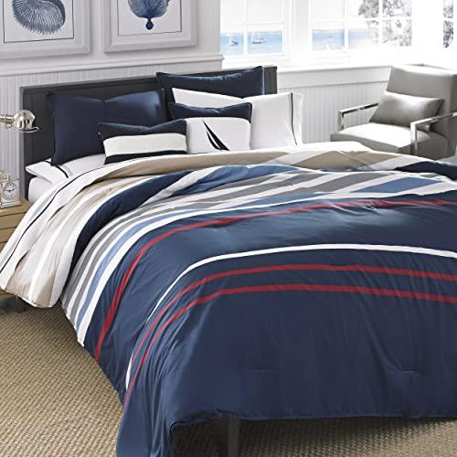 Nautica Nautica - Queen Comforter Set, Cotton Reversible Bedding with Matching Shams, Stylish Home Decor (Bradford Navy/Kahki, Queen)