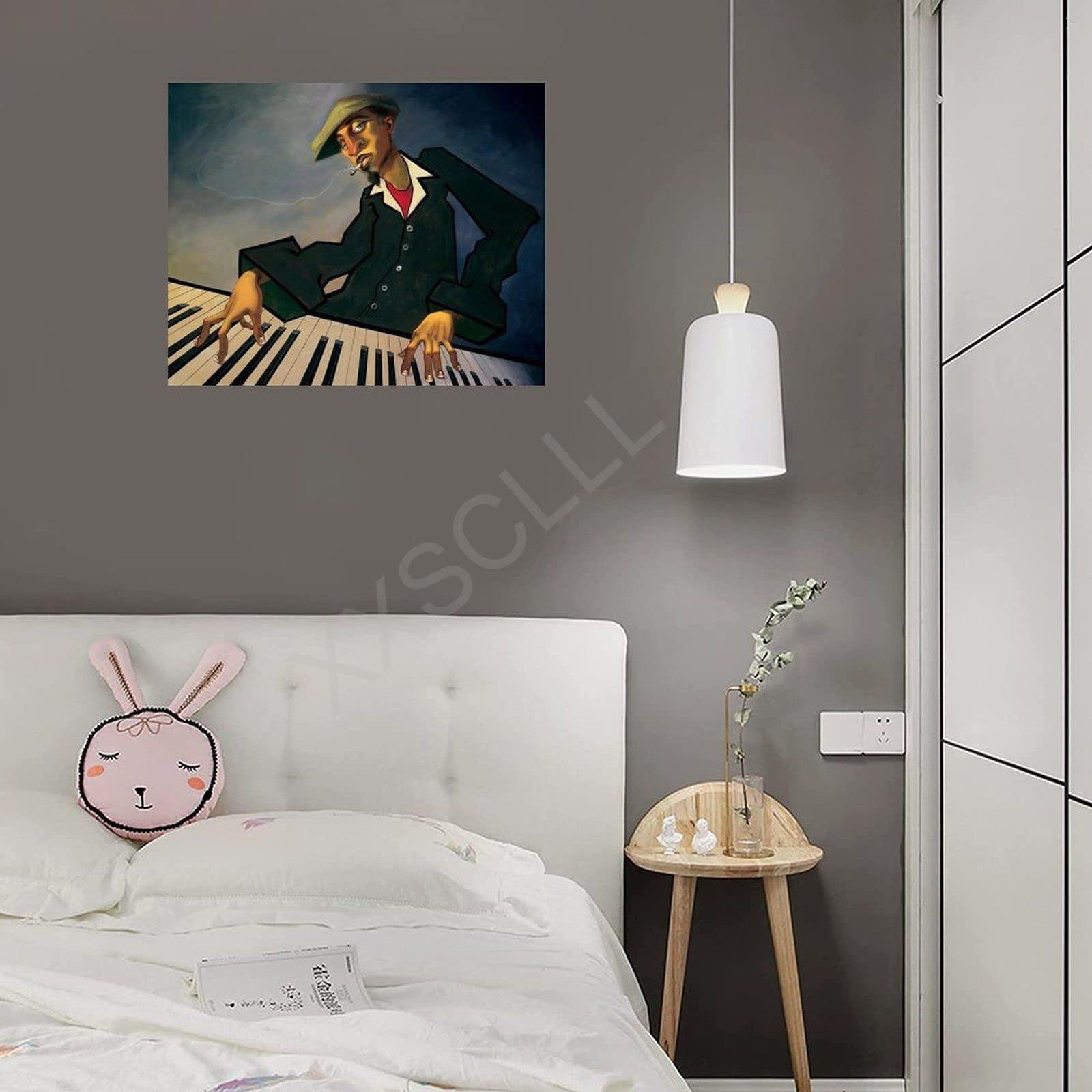 UMATR UMATR Artist Justin Bua Piano Man II Aesthetic Art Poster Canvas Painting Wall Art Poster for Bedroom Living Room Decor 10x8inch(25x20cm) Unframe-Style