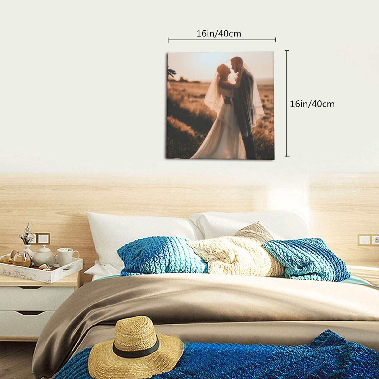 Bekerskpc Custom Canvas Prints with Your Photos, Personalized Canvas Pictures with Text, Custom Canvas Wall Art for Family Wedding Birthday Office Home Decor, Framed, 16x16in