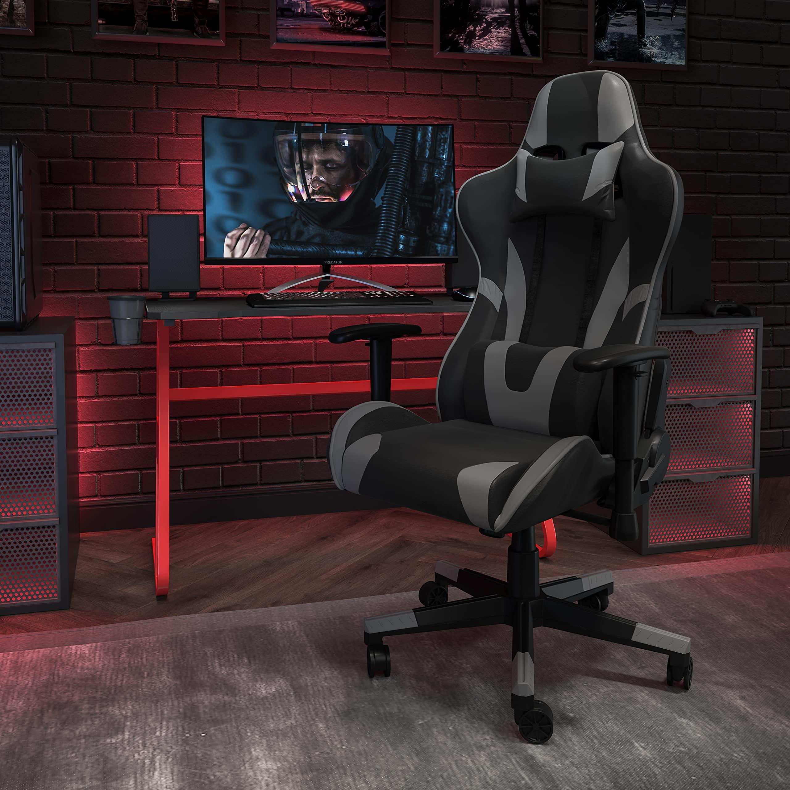 Flash Furniture Flash Furniture X20 Gaming Chair Racing Office Ergonomic Computer PC Adjustable Swivel Chair with Fully Reclining Back in Gray LeatherSoft