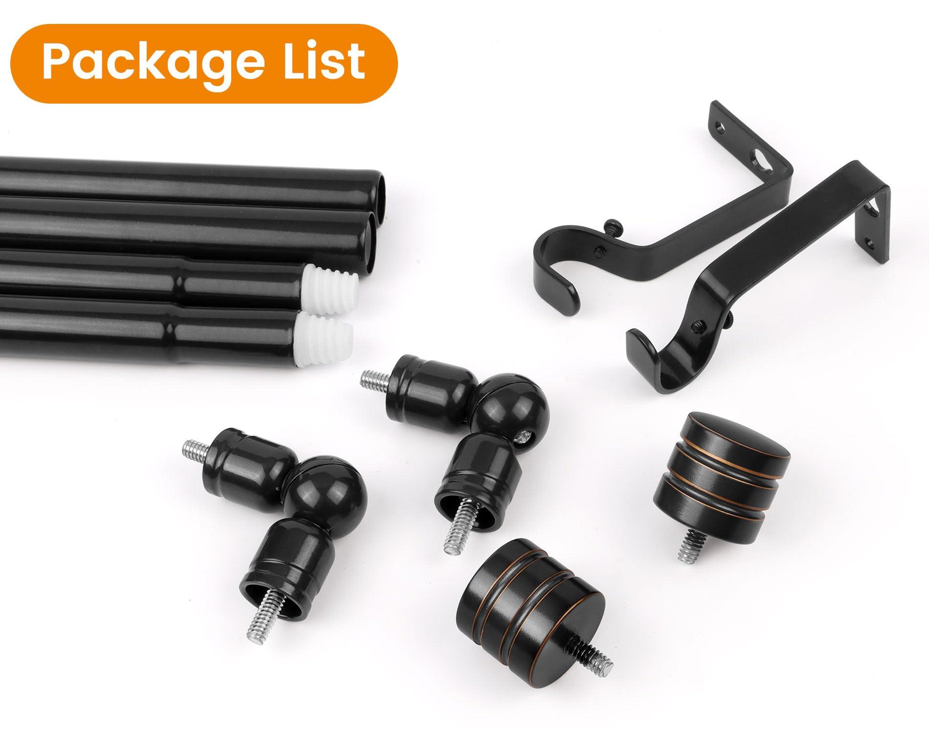 HOTOZON Bay Window Curtain Rods, HOTOZON 7/8 Inch Heavy Duty Curtain Rods for Bay Windows 48-84 Inch(Center Rod), 32-58 Inch Side Rods for Windows, Black, Decorative Drapery Rods with End Cap Finials