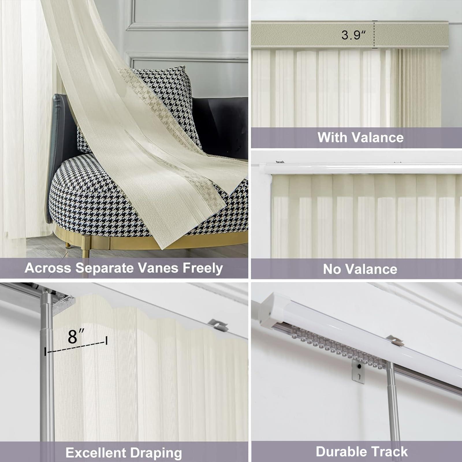 Graywind Graywind Manual Sheer Vertical Blinds Custom Size Adjust Light Fabric Sheer Free Wand Control Privacy Light Filtering Track Slats Set for Patio Sliding Glass Door Large Window (Striped Beige)