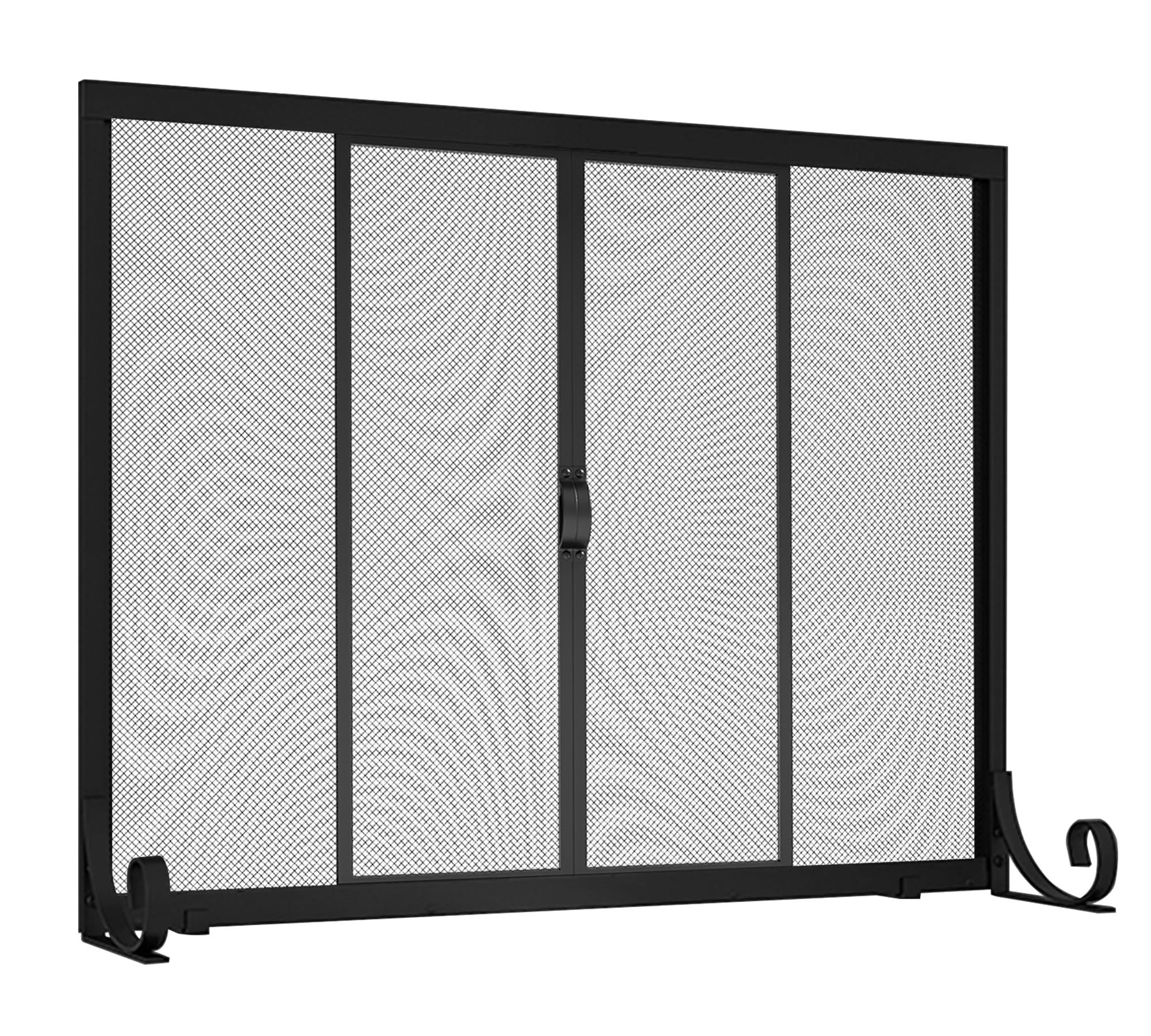Fire Beauty Fire Beauty Fireplace Screen, Wrought Iron Mesh, Baby Safe Spark Guard Protector with 2-Doors Large Flat Guard Screens (37.8 x 30.7 Inch)