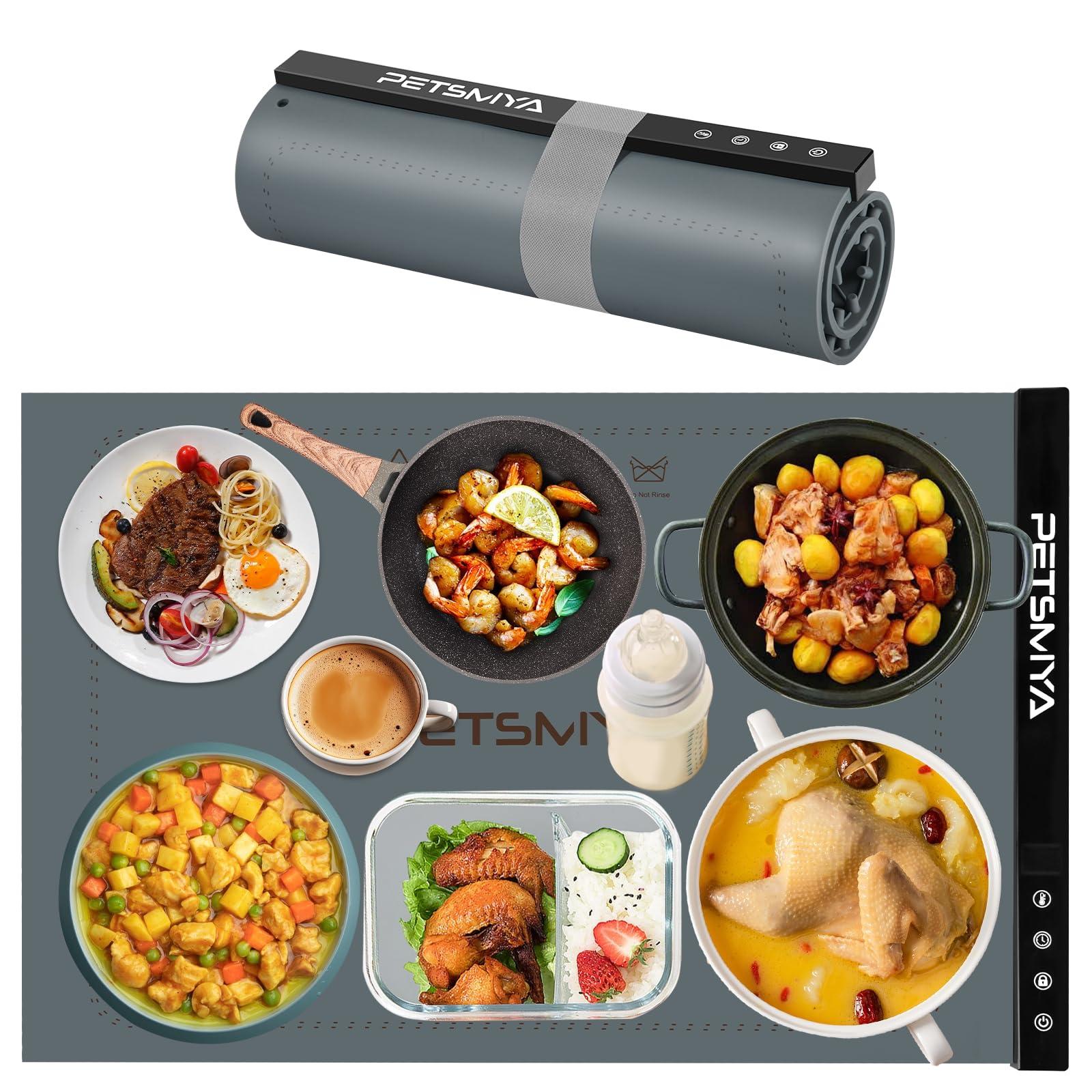 PETSMYA PETSMYA Food Warming Mats for Countertop, Elevated Design for Countertop Protection Electric Warming Tray, 10s Fast Heating Warming Mat for Food, 6-Temperature Settings Food Warmer Mat (Dark Grey)