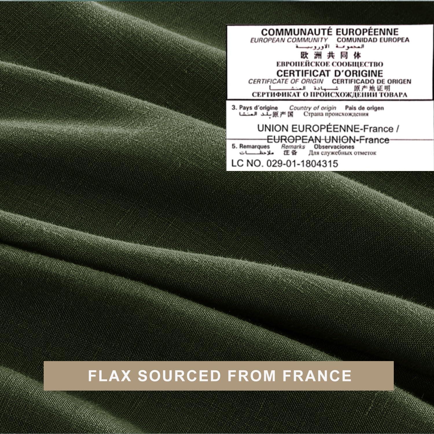 TOSMO TOSMO Pure Linen Sheets Set, 100% French Natural Linen Flax Bedding 4pc Set (Queen, 1 Flat Sheet, 1 Fitted Sheet, 2 Pillowcases) - Forest Green