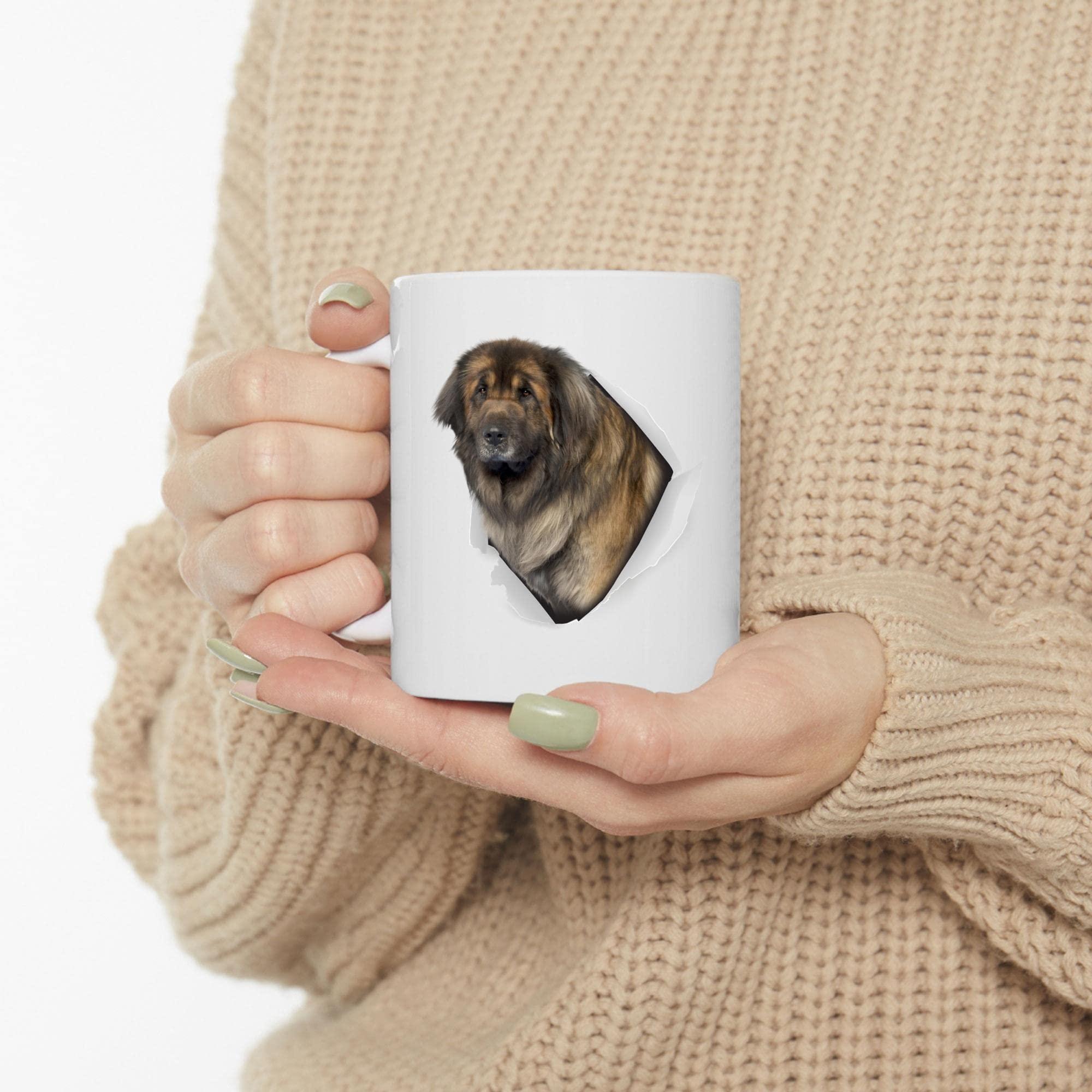 Lovesout Funny Red Grey Leonberger Mom And Dad Gifts With Dog Looks Through Coffee Mug White 11 oz