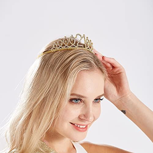 JunyRuny 21st Birthday Decorations for Her, Birthday Sash & Tiara Set, Happy Birthday Gifts, Birthday Sash and Crown for Women, 21 Birthday Girl Party Supplies (Gold Glitter with Black Lettering)