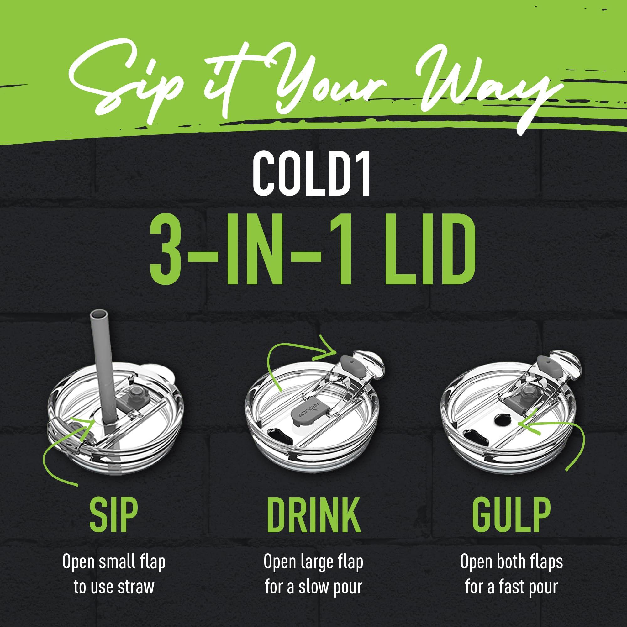 REDUCE REDUCE 50 oz Stainless Steel Tumbler with Handle - Dual-Wall Vacuum Insulated Travel Mug, Sweat-Proof Lid & Reusable Straw - Keeps Drinks Cold for 24 Hrs, Fits Cupholders, Dishwasher Safe - Black