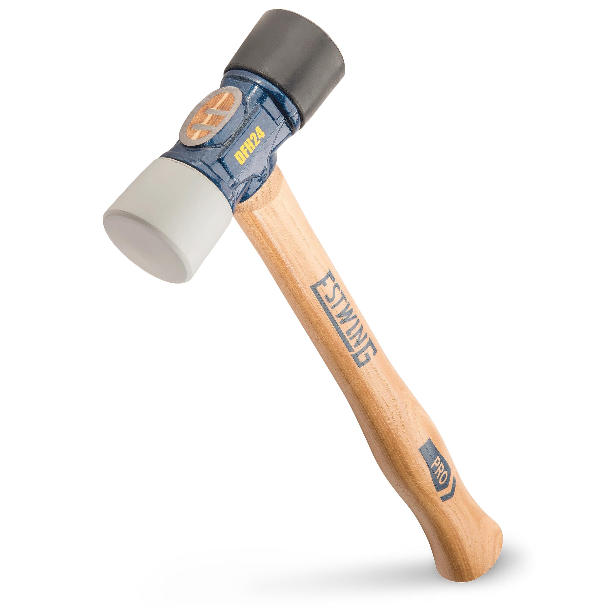 Estwing ESTWING Rubber Mallet - 24 oz Double-Face Hammer with Soft/Hard Tips & Hickory Wood Handle - DFH24