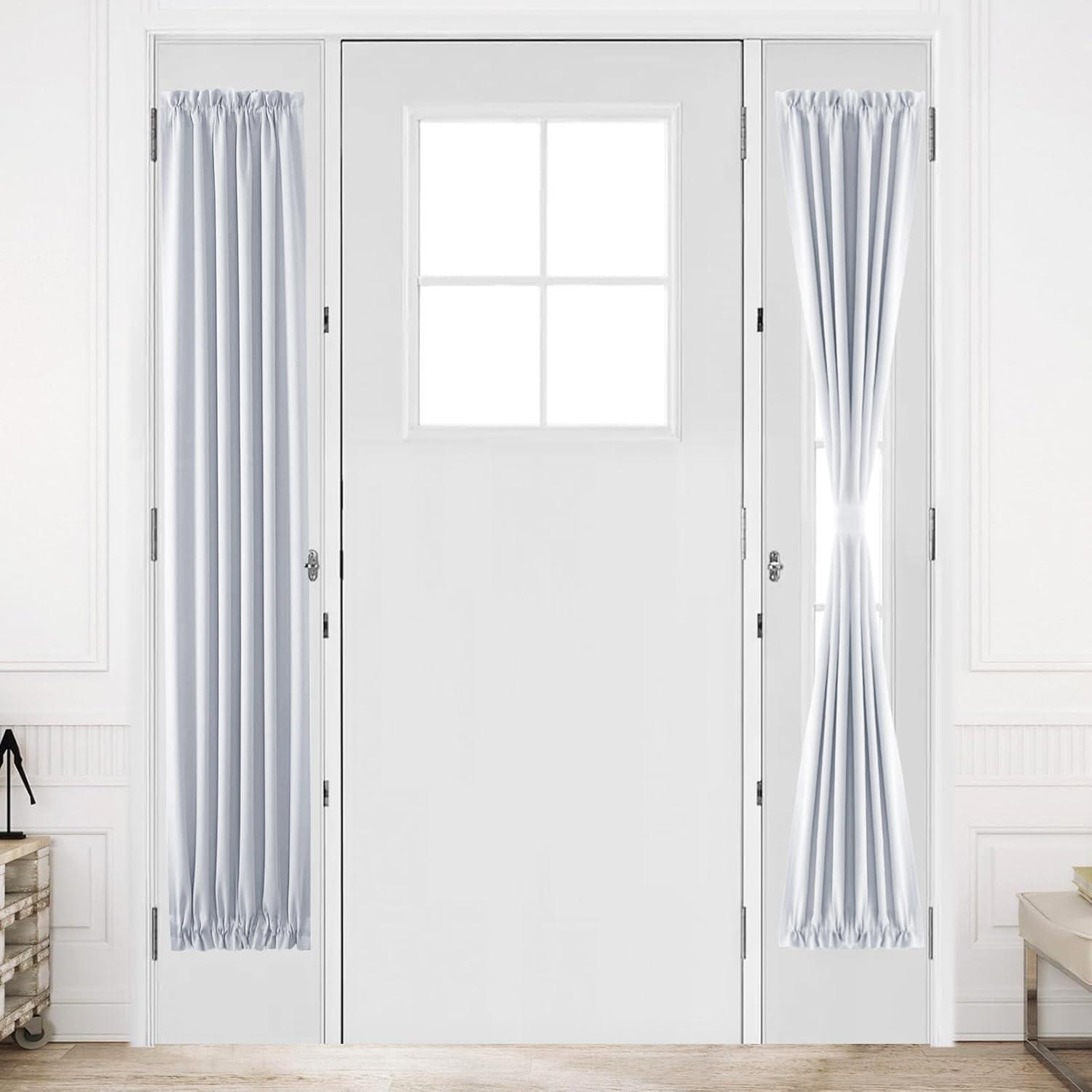 DWCN DWCN French Door Curtains Rod Pocket Thermal Blackout Curtain for Doors with Glass Window, Kitchen and Patio Doors for Privacy, 12 X 72 Inches Long, 1 Curtain Panel with Tieback, Greyish White