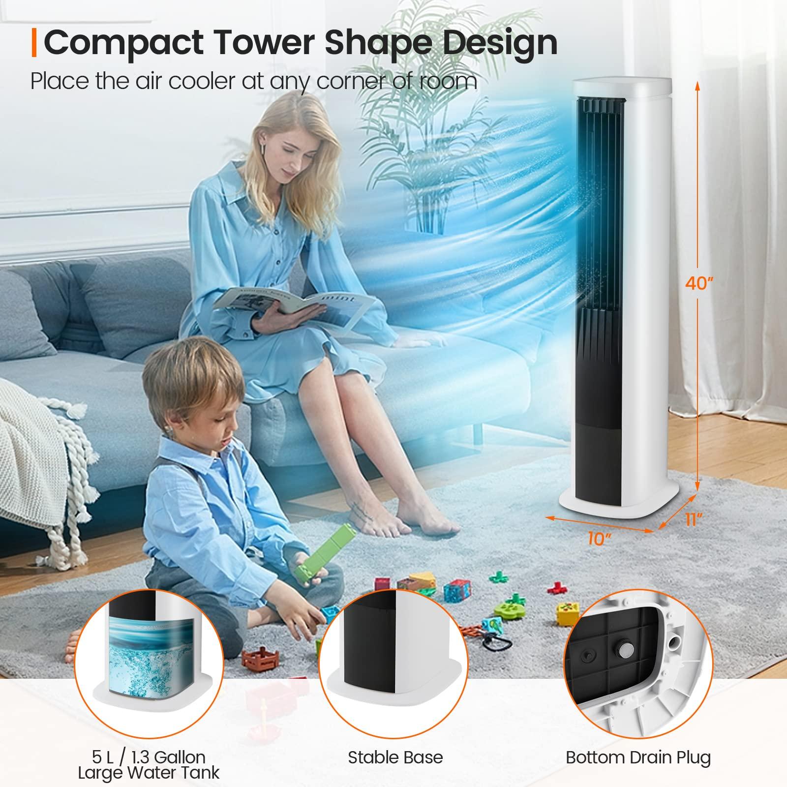 COSTWAY COSTWAY Portable Evaporative Air Cooler for Room, 40-Inch Bladeless Cooling Tower Cooler with Remote Control, 4 Ice Packs, 4 Speeds, 7H Timer, 60 Oscillation, Quiet Swamp Cooler Fan for Home Office