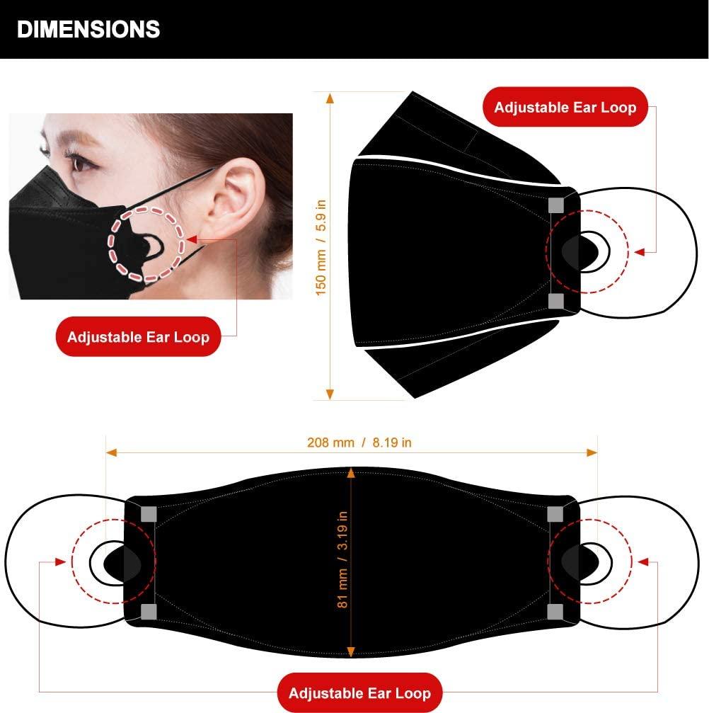 BLUNA FACE FIT BLUNA FACE FIT ::GENUINE:: [20 Pack] Premium 4-Layer [LARGE-BLACK] KF94 Face Mask [Adjustable Ear Loop][Anti-Trouble Skin][Made in KOREA]