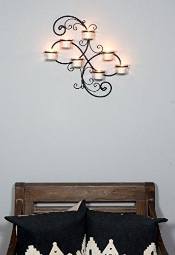 Stonebriar Stonebriar BR-CN-5387A Decorative Black Scrolled Ivy Metal Tea Light Candle Holder Hanging Wall Sconce, 7-tealight