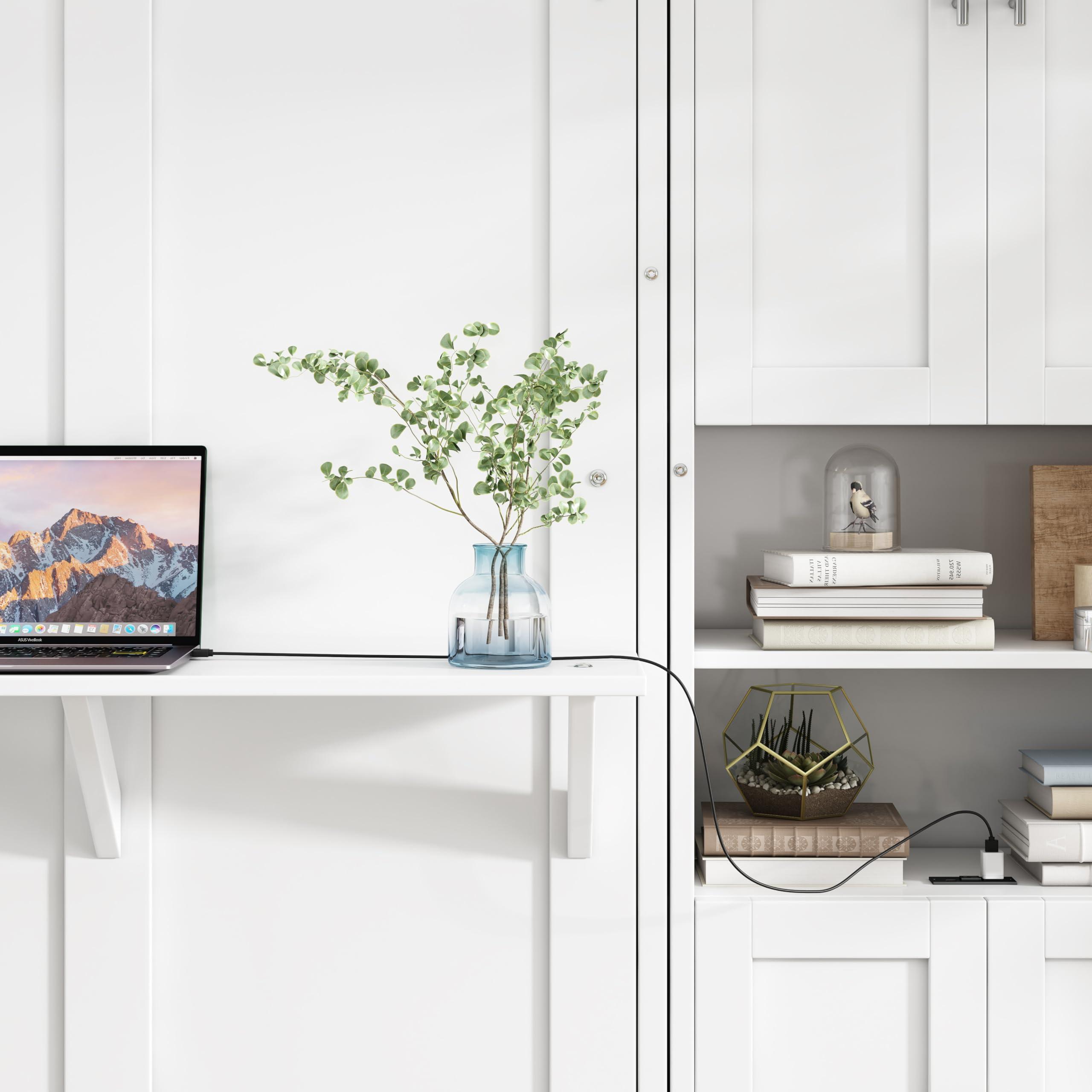 RuiSiSi RuiSiSi Queen Size Murphy Bed, Wooden Cabinet Bed Folding Wall Bed with Desk Combo Perfect for Guest Room, Study, Office, White