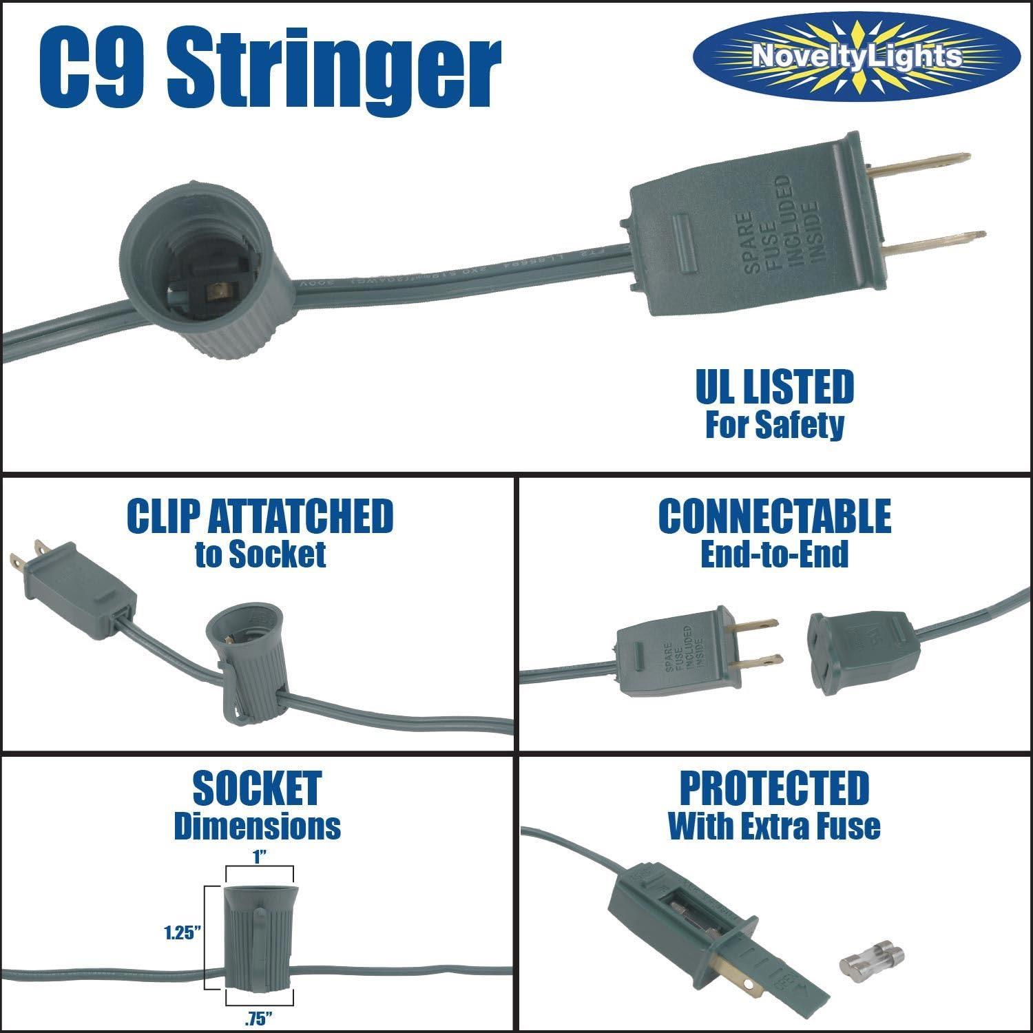 Novelty Lights Novelty Lights 25 Foot String Light Set - Indoor/Outdoor Stringer Set for Christmas, Wedding Decor, Patios, & More - C9/E17 Intermediate Base (Green Wire, 12" Spacing)