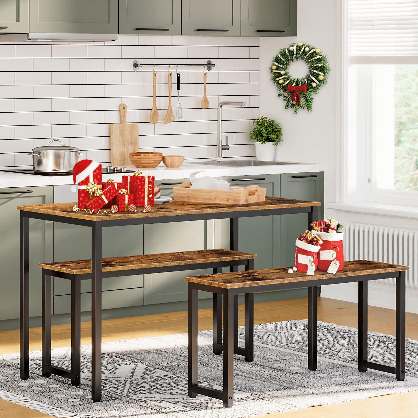 HOOBRO HOOBRO Pair of 2 Benches and Dining Bench Bundle, Industrial Style Indoor Benches for Kitchen, Living Room, 39.4\" Upholstered Table Bench for Kitchen, Dining Room, Entryway BF01CD01-CB100CD01