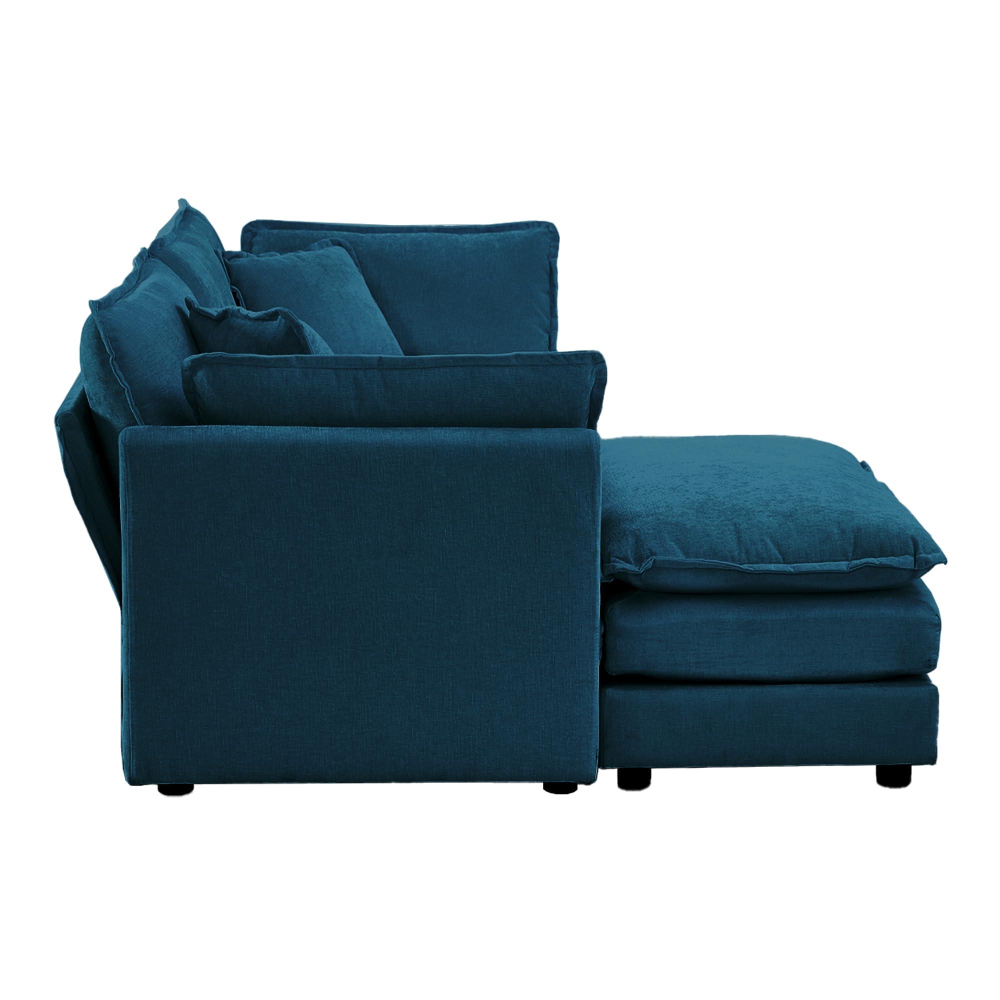SCANORDIC SCANORDIC 76.7" Modular Sectional Sofa, 3 Seater L-Shaped Sectional with Ottoman and Pillows, Modern Minimalist Soft Sofa & Couch for Living Room,Blue