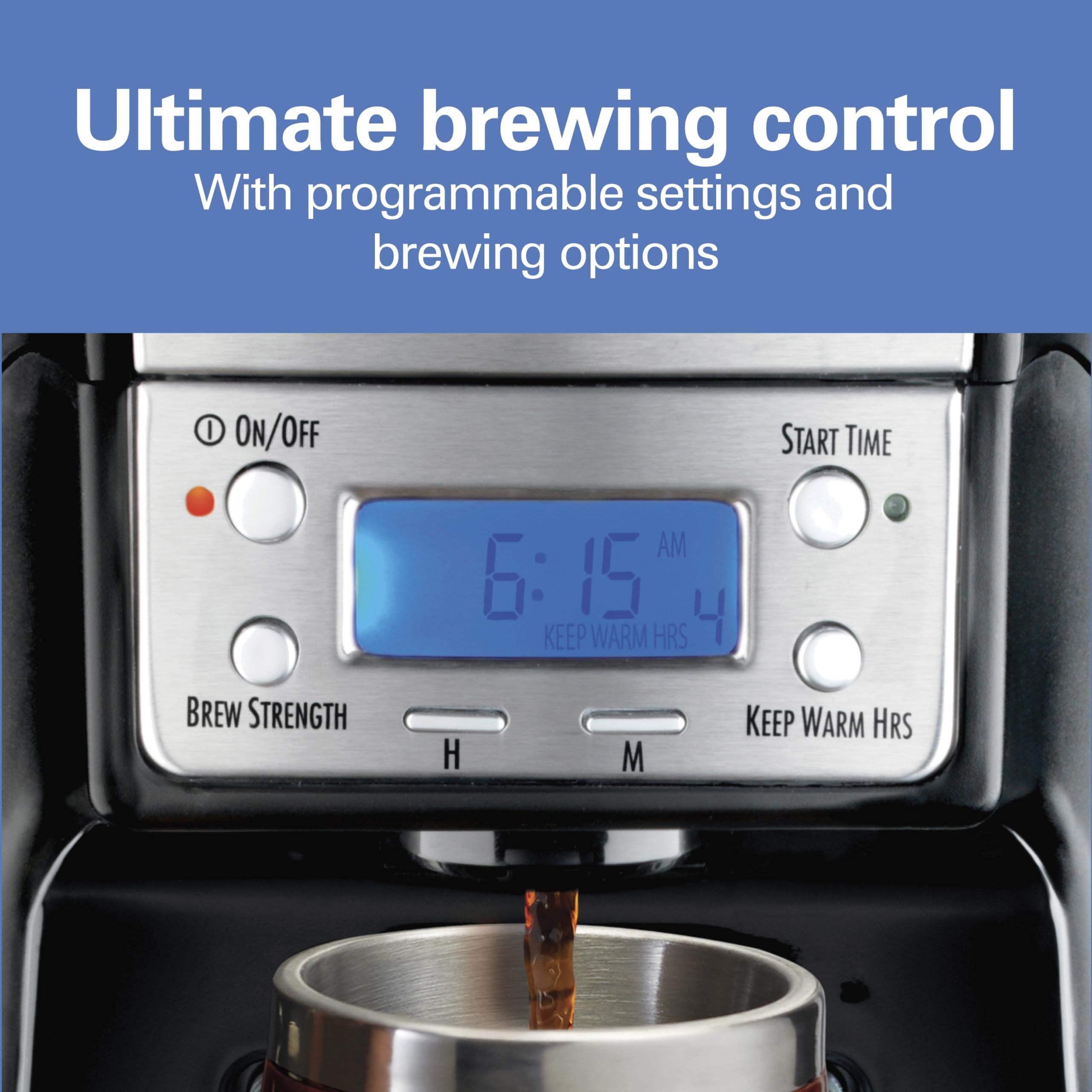 Hamilton Beach Hamilton Beach One Press Programmable Dispensing Drip Coffee Maker with 12 Cup Internal Brew Pot, Water Reservoir, Black with Chrome (48464)