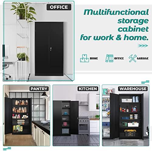 Majnesvon Majnesvon Metal Garage Storage Cabinet - 72" Locking Metal Storage Cabinet with 2 Doors and Adjustable Shelves & Locking Doors - Garage Cabinets for Tool Storage - Black