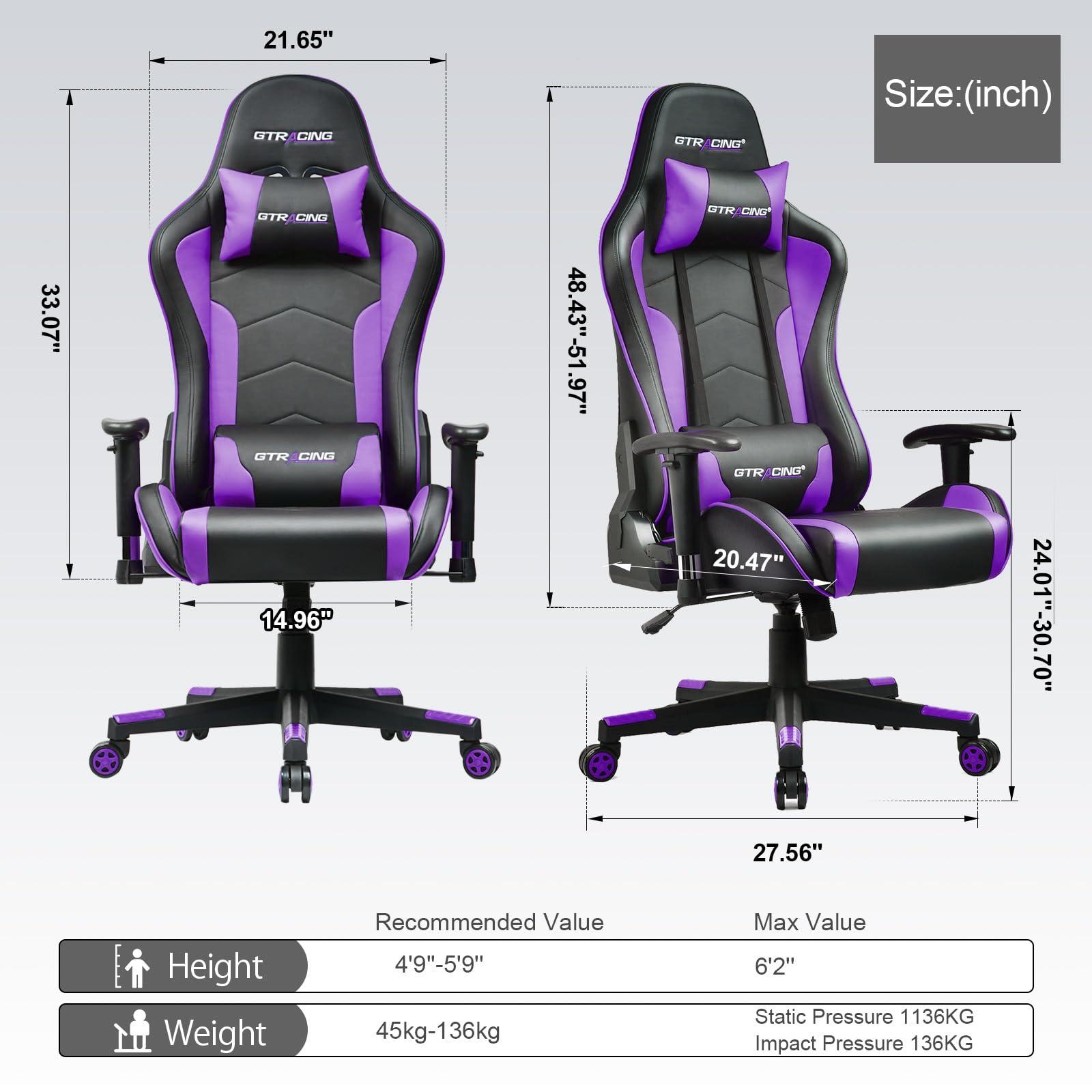 GTRACING GTRACING Gaming Chair with Bluetooth Speakers Music Video Game Chair Audio Ergonomic Design Heavy Duty Office Computer Desk Chair GT890M Purple