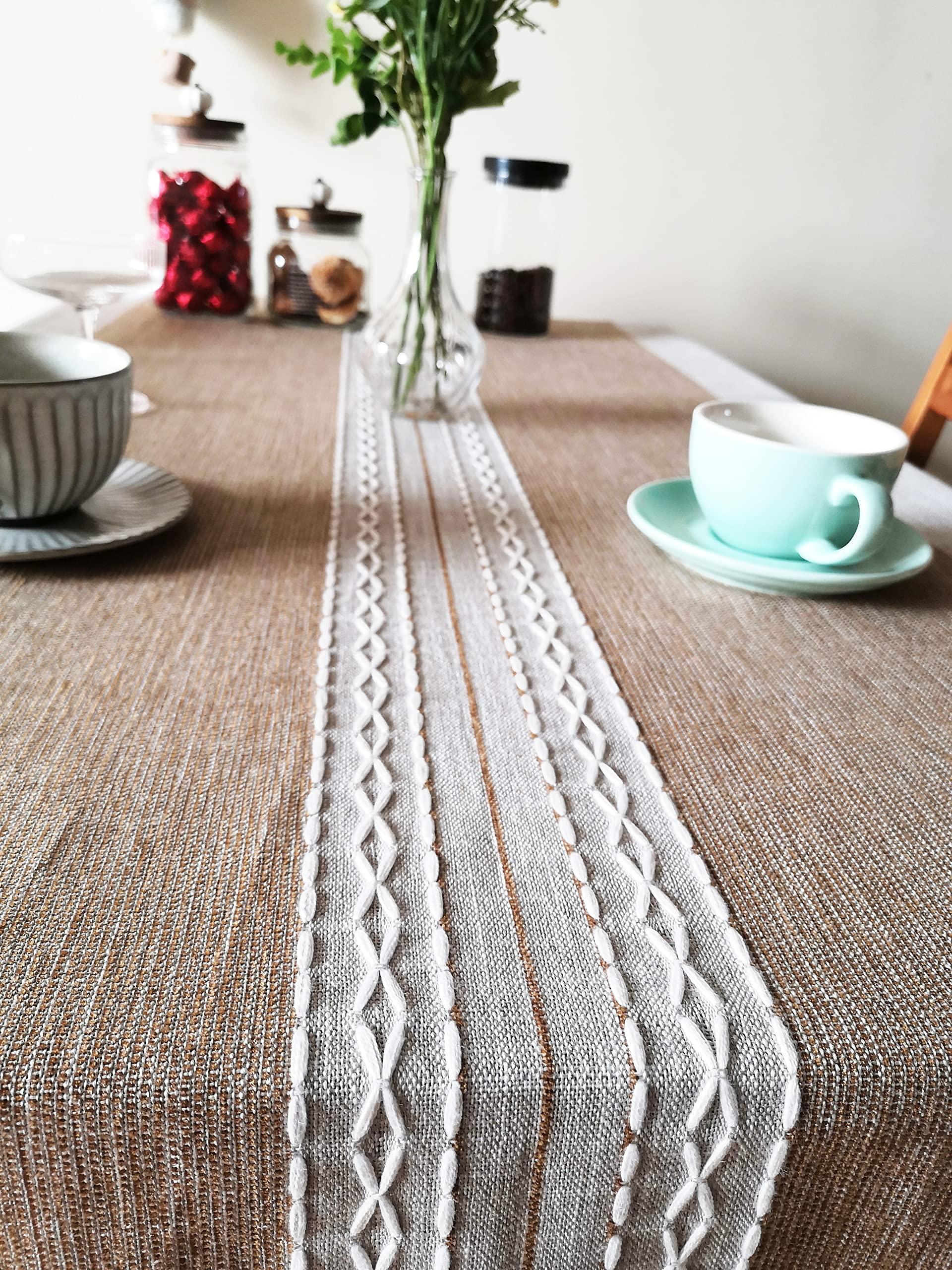 Dabuda Dabuda Coffee Cotton Linen Tablecloth for Rectangle Tables Fabric Tassel Tablecloths for Kitchen,Dining, Christmas Party (Coffee,5587 Inch,6-8 Seats)