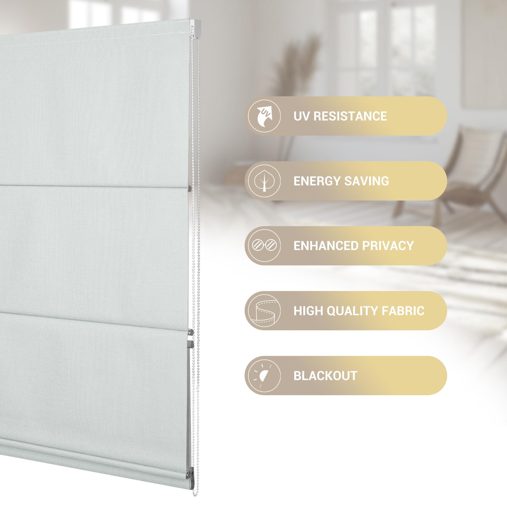 HOTSOON HOTSOON Blackout Roman Shades for Window, Linen Roman Window Shades, Custom Washable Fabric Roman Blinds, Thermal Insulation UV Protection for Home Living Room Loft, White,20-21" W x 57-64" H