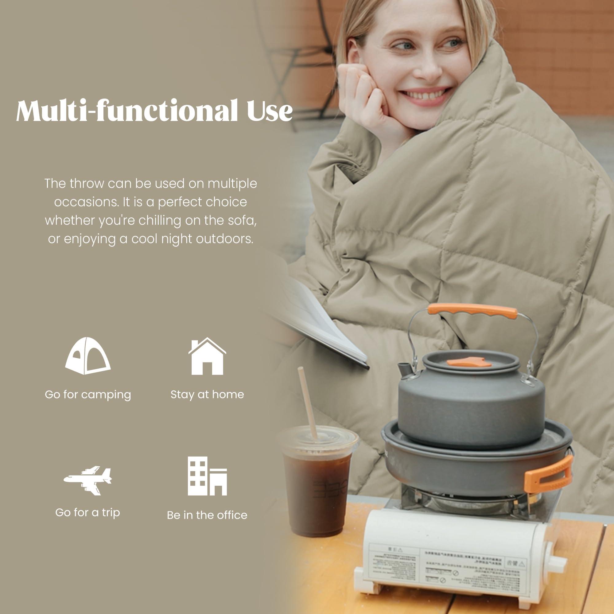 puredown Puredown Soft Feather Down Throw Blanket Lightweight Packable Couch Throw for Indoor and Outdoor Use, 50\"X70\", Beige