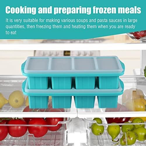 Aikeep Silicone Freezing Tray with Lid, Large Ice Cube Tray Non-stick Soup Freezer Container with 4 Compartments for Storing and Freezing Soups, Broths, Sauces and Liquid Diets, Oven and Dishwasher Safe