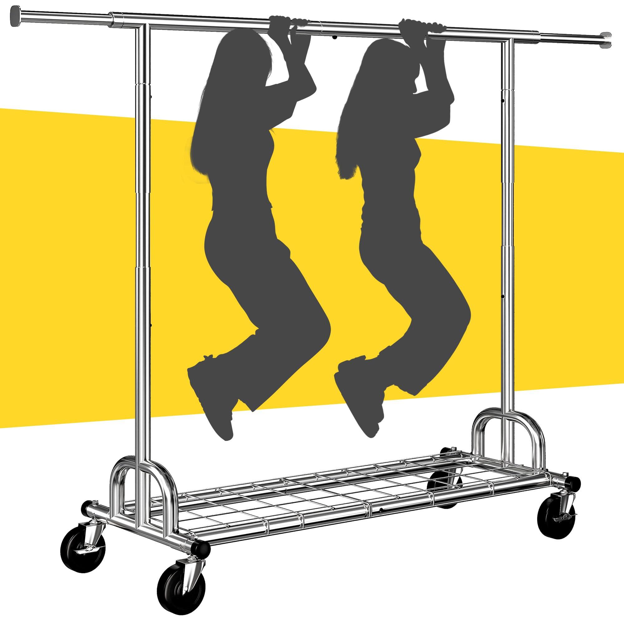 Raybee Raybee Heavy Duty Clothes Rack, Clothing Rack Load 485 LBS, Metal Garment Rack, Rolling Clothes Racks for Hanging Clothes, Portable Clothes Rack with Sturdy Wheels