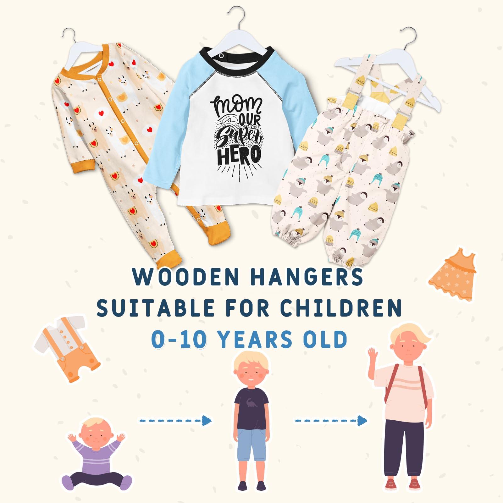 Edergoo Edergoo Kids Wooden Hangers 20 Pack, White Wooden Baby Hangers with Smooth Finish, Solid Wood Childrens Hangers for Clothes, Precisely-Cut Sleek Notches & Swivel Hook Baby Clothes Hangers for Closet