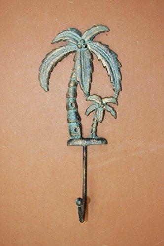 Cast Iron Decor Tropical Bath Decor Palm Tree Bath Towel Hook Cast Iron Bronze-Look, 9 1/2\", Set of 10