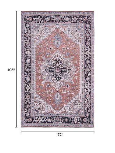 Safavieh SAFAVIEH Tucson Collection Area Rug - 6' x 9', Rust & Navy, Persian Medallion Design, Non-Shedding Machine Washable & Slip Resistant Ideal for High Traffic Areas in Living Room, Bedroom (TSN128P)