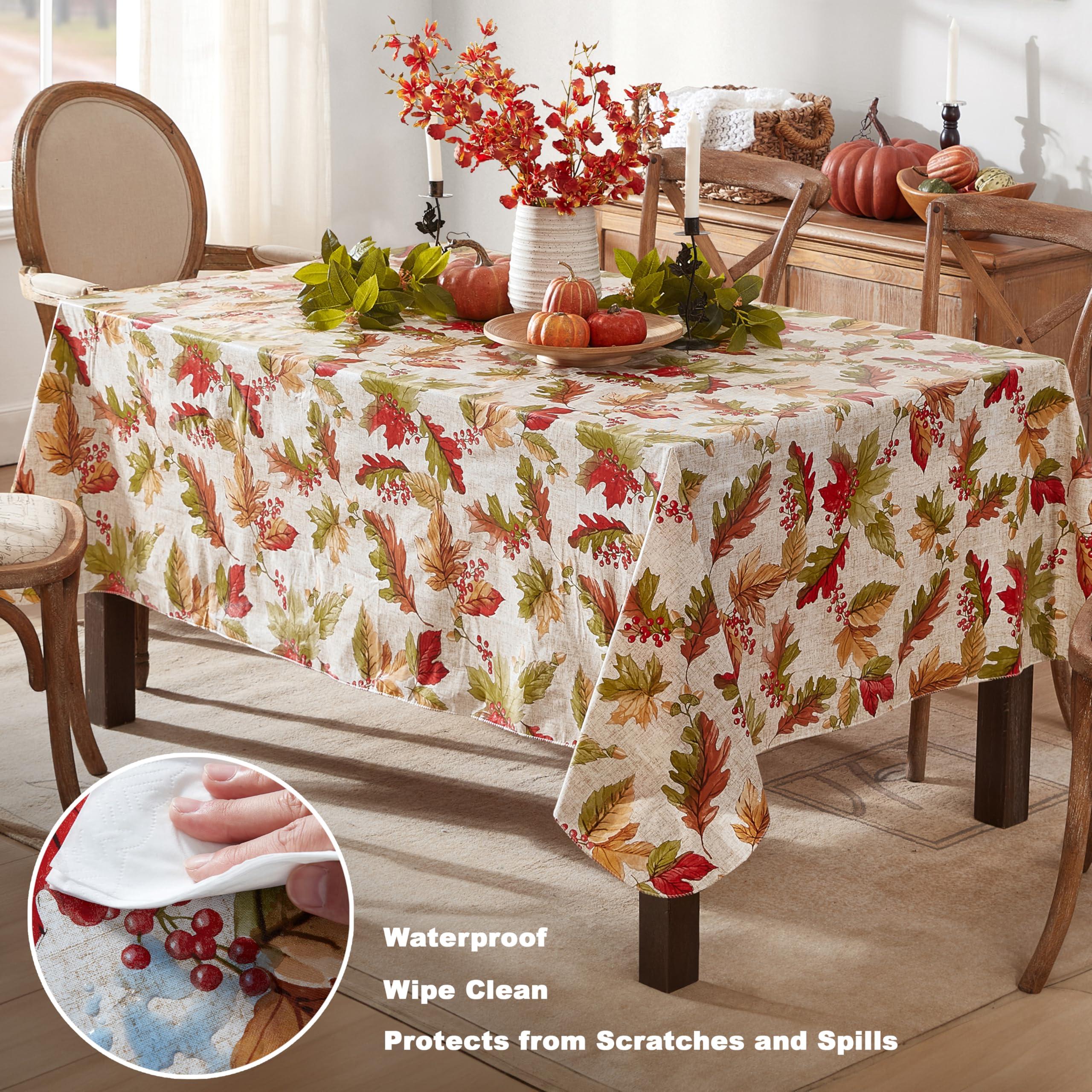 Newbridge Newbridge Rustic Fall Acorn and Leaf Print Autumn Vinyl Flannel Backed Tablecloth, Thanksgiving Autumn Leaves Kitchen Dining Room Vinyl Tablecloth with Flannel Backing, 52\" x 52\" Square