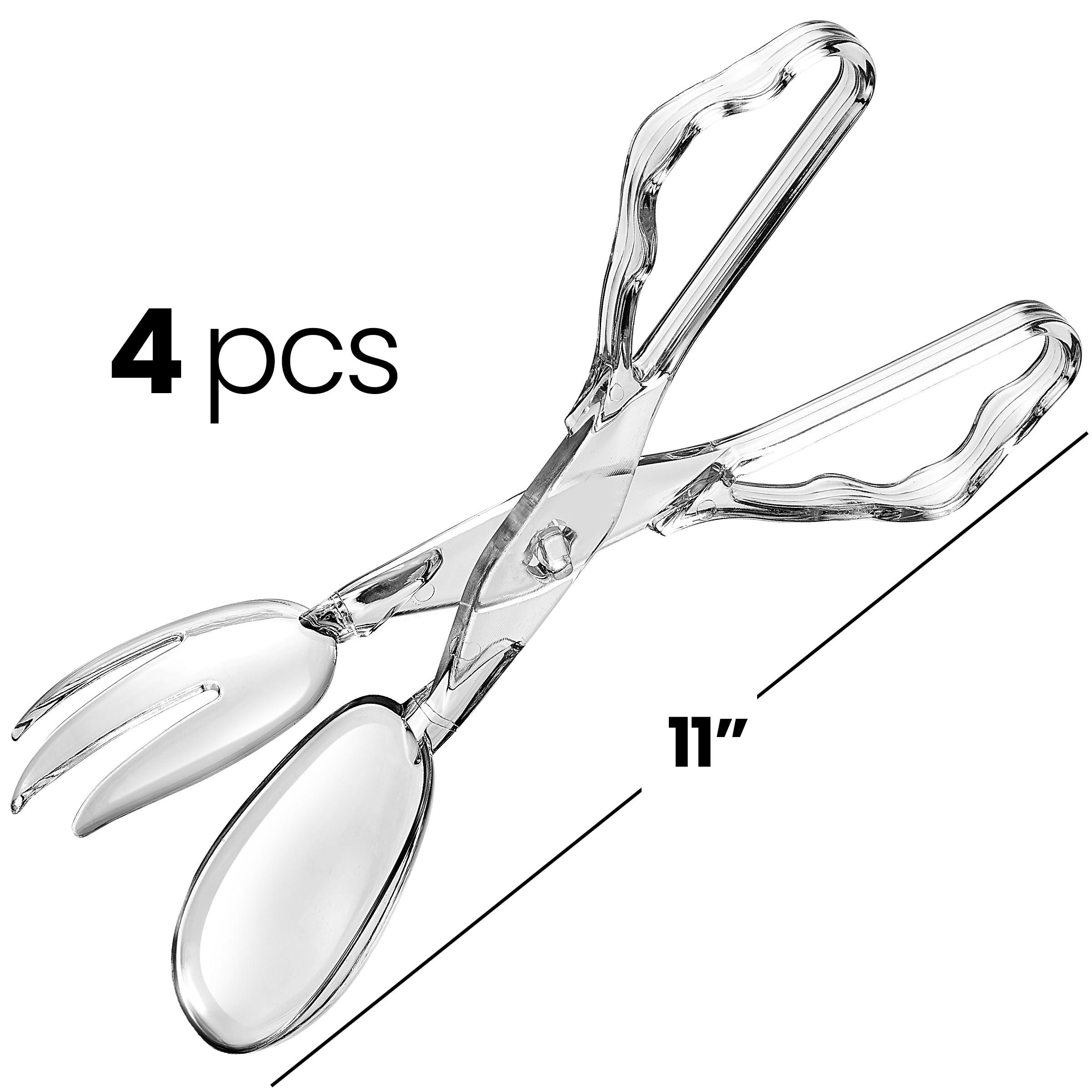 JoyServe 4-Pack 11-Inch Clear Plastic Scissor Salad Tongs - Premium, Heavy-Duty, Reusable Serving Utensils for Catering, Cooking, Buffets, Party Supplies, and Weddings, Dishwasher Safe