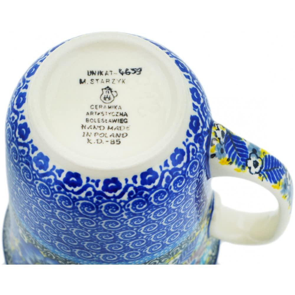Polmedia Polish Pottery Polish Pottery Bistro Mug made by Ceramika Artystyczna (Joyful Meadow Theme) Signature UNIKAT + Certificate of Authenticity