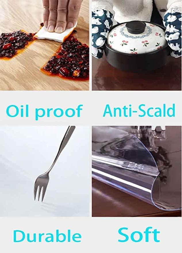 DRYPAD Clear Plastic 100% Waterproof Round Tablecloth Vinyl PVC Table Cloth Protector Oil Spill Proof Wipe Clean Table Cover for Dining Table, Parties & Camping, (Round 52 inch Diameter,2mm Thick)