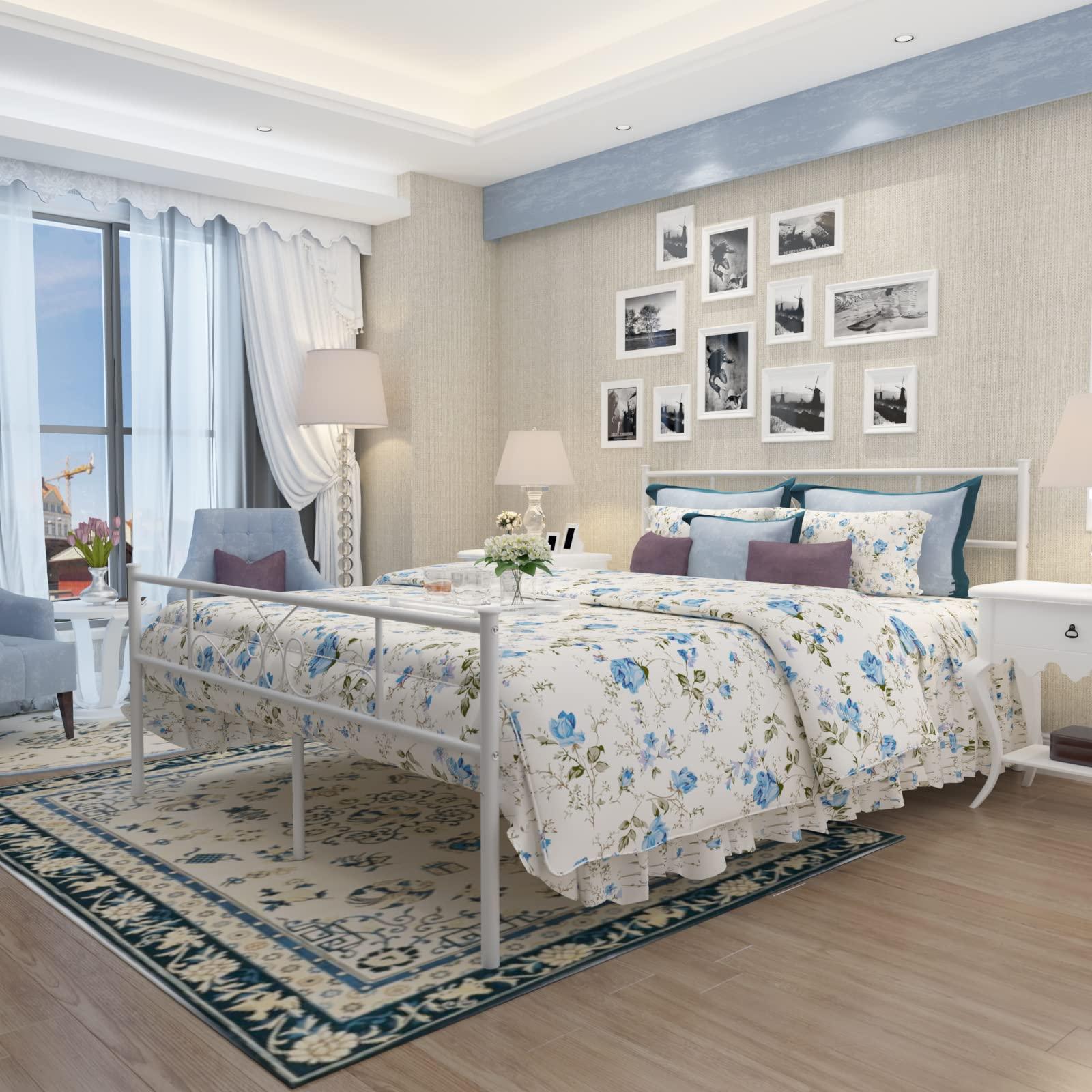 Weehom Weehom Metal Platform Bed Frame Queen Size Mattress Foundation Mattress Foundation Heavy Duty Bed Steel Slat Support Easy Assemble for Kids Adults, White