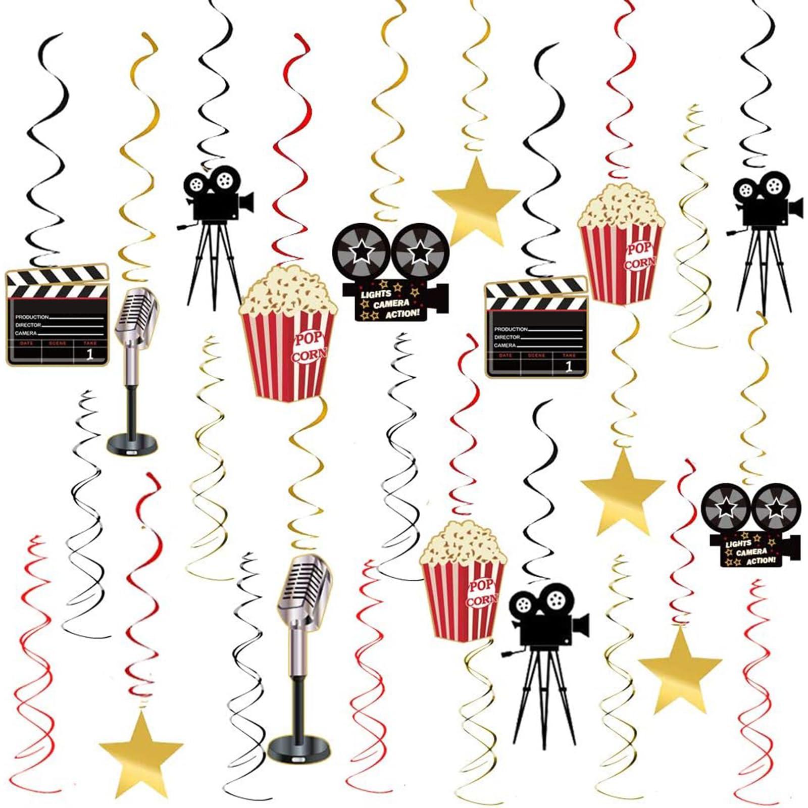 JOLLYSTYLE 36Ct Movie Night Party Decorations Hanging Swirls - Movie Theater Themed Bridal Shower/Birthday Party Supplies Film Backdrop
