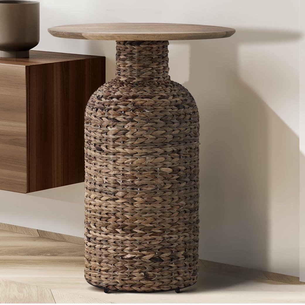 Canarm Canarm MANU Natural Wood and Seagrass Side Table, Brown