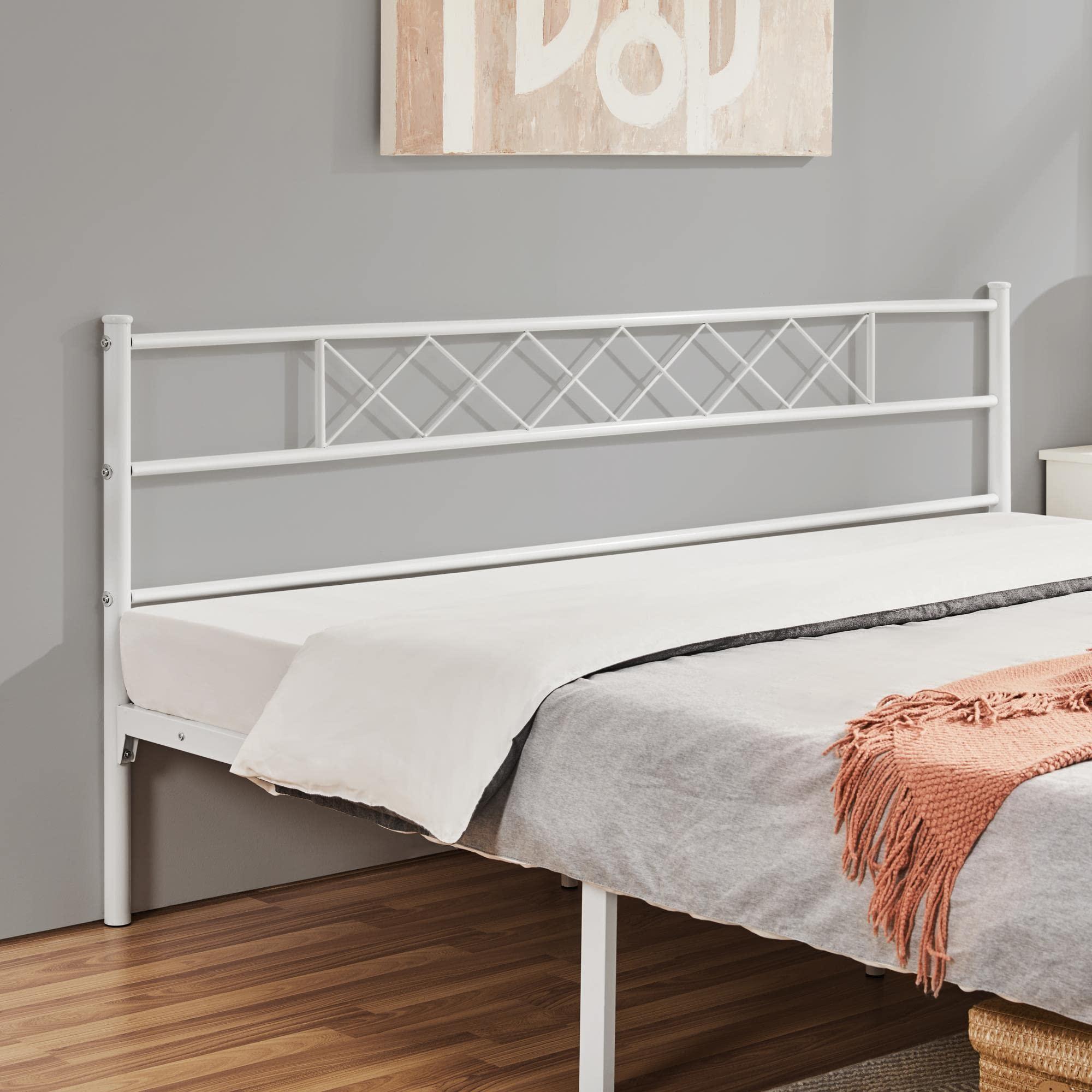 Yaheetech Yaheetech Metal Platform King Bed Frame Mattress Foundation with Headboard and Footboard No Box Spring Needed Under Bed Storage Steel Slats White